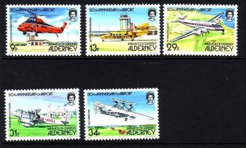 ALDERNEY MI-NR. 18-22 POSTFRISCH(MINT) FLUGHAFEN - HUBSCHRAUBER - FLUGZEUGE 1985