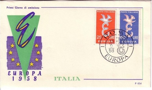 ITALIEN MI-NR. 1016-1017 FDC EUROPA CEPT 1958 TAUBE STEMPEL ROMA