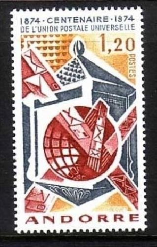 FRANZÖSISCH ANDORRA MI-NR. 263 POSTFRISCH(MINT) 100 JAHRE UPU WELTPOSTVEREIN 1974