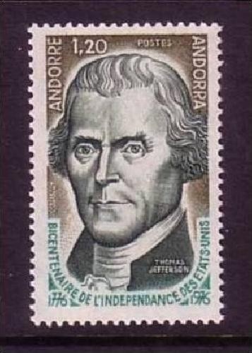 FRANZÖSISCH ANDORRA MI-NR. 276 POSTFRISCH(MINT) 200 JAHRE USA 1976 THOMAS JEFFERSON PRÄSIDENT