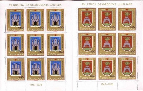 JUGOSLAWIEN MI-NR. 1381-1382 POSTFRISCH(MINT) KLEINBOGENSATZ WAPPEN VON ZAGREB und LJUBLJANA
