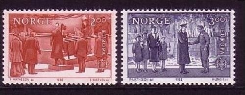 NORWEGEN MI-NR. 865-866 POSTFRISCH(MINT) EUROPA 1982 HISTORISCHE EREIGNISSE KÖNIG HAAKON VII