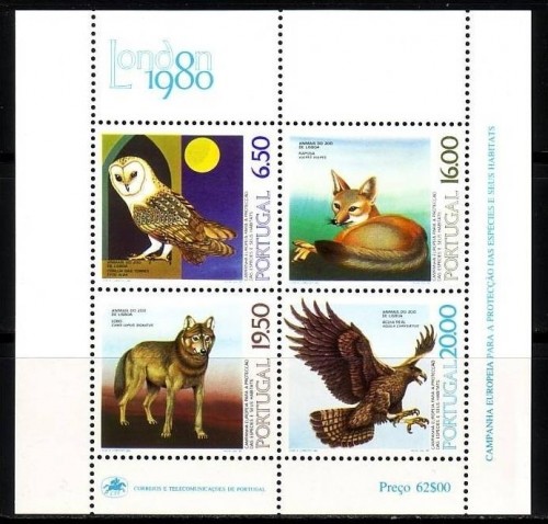 PORTUGAL BLOCK 30 POSTFRISCH(MINT) ARTENSCHUTZ EULE FUCHS WOLF ADLER 1980
