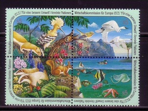 UNO WIEN MI-NR. 110-113 POSTFRISCH(MINT) MITLÄUFER 1991 ECE WIRTSCHAFTSKOMMISSION EICHHÖRNCHEN DACHS ENTE SCHWAN FISCH