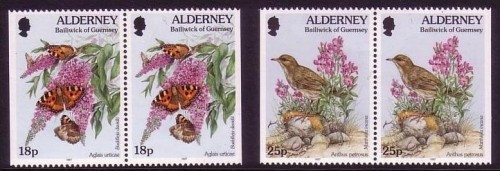 ALDERNEY MI-NR. 100-101 Dl Dr POSTFRISCH(MINT) FAUNA uns FLORA SCHMETTERLING KLEINER FUCHS VOGEL STRANDPIEPER