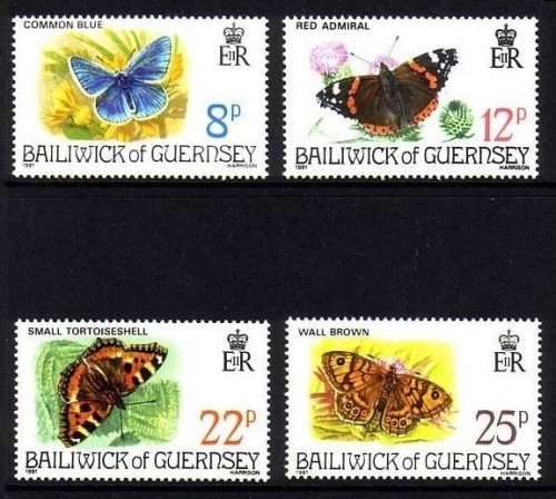 GUERNSEY MI-NR. 218-221 POSTFRISCH(MINT) SCHMETTERLINGE 1981 BLÄULING ADMIRAL KLEINER FUCHS