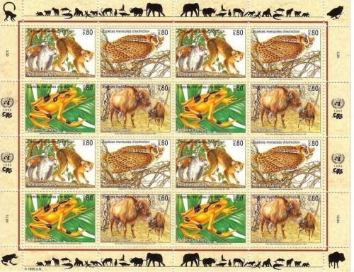 UNO GENF MI-NR. 263-266 POSTFRISCH(MINT) KLEINBOGEN GEFÄRDETE ARTEN(III) 1995 AFFE EULE FROSCH BISON