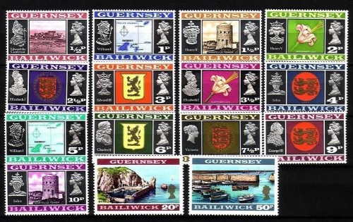 GUERNSEY MI-NR. 39-53 POSTFRISCH(MINT) FREIMARKEN 1971 ANSICHTEN und WAPPEN