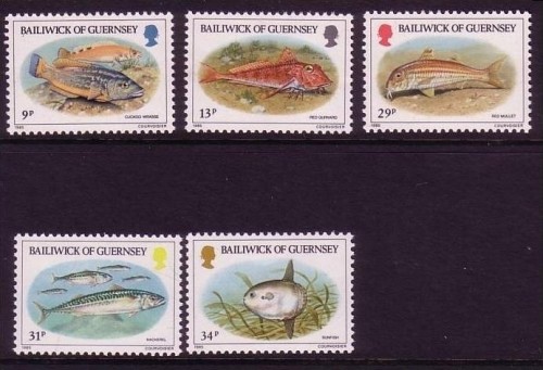 GUERNSEY MI-NR. 314-318 POSTFRISCH(MINT) FISCHE 1985 KNURRHAHN MAKRELE MEERBARBE MONDFISCH