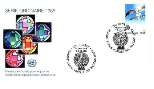 UNO GENF MI-NR. 142 FDC FREIMARKE 1986 MÖWE