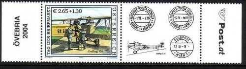 ÖSTERREICH MI-NR. 2482 POSTFRISCH(MINT) TAG DER BRIEFMARKE 2004 FLUGZEUG ZIERFELD RECHTS