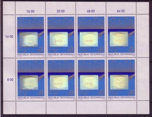 ÖSTERREICH MI-NR. 1936 POSTFRISCH(MINT) KLEINBOGEN HOLOGRAMM 1988