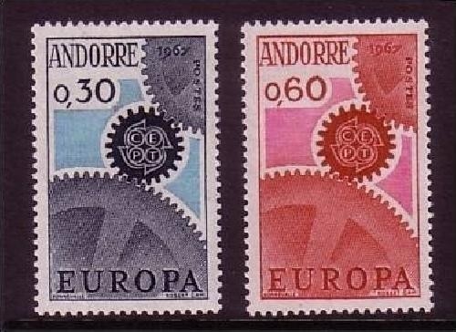 FRANZÖSISCH ANDORRA MI-NR. 199-200 POSTFRISCH(MINT) EUROPA 1967 ZAHNRÄDER