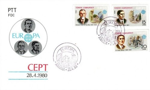 TÜRKEI MI-NR. 2510-2512 FDC CEPT 1980 BEDEUTENDE PERSÖNLICHKEITEN