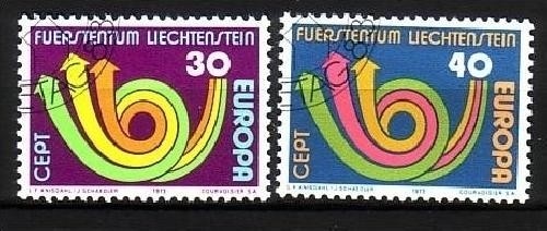 LIECHTENSTEIN MI-NR. 579-580 GESTEMPELT(USED) EUROPA 1973 POSTHORN
