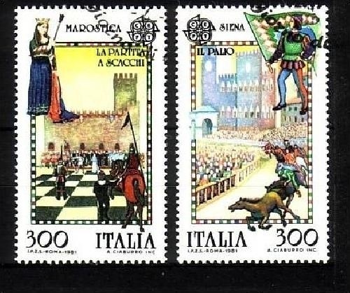 ITALIEN MI-NR. 1748-1749 GESTEMPELT(USED) EUROPA 1981 FOLKLORE SCHACHPARTIE