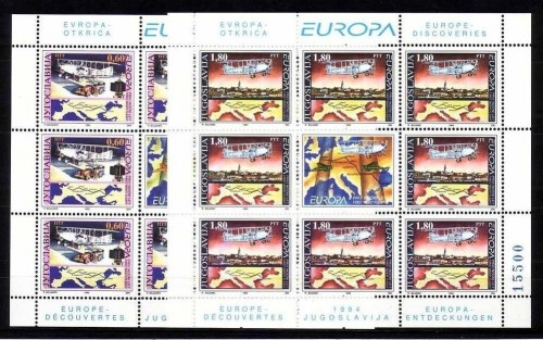 JUGOSLAWIEN MI-NR. 2657-2658 POSTFRISCH(MINT) KLEINBOGENSATZ EUROPA 1994 ERFINDUNGEN 1. NACHTFLUG FLUGZEUGE