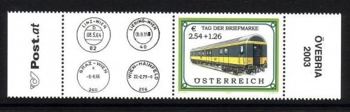 ÖSTERREICH MI-NR. 2414 POSTFRISCH(MINT) TAG DER BRIEFMARKE 2003 EISENBAHN ZIERFELD LINKS