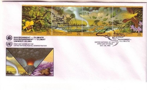 UNO NEW YORK MI-NR. 657-660 FDC KLIMAVERÄNDERUNG DURCH UMWELTVERSCHMUTZUNG - LEGUAN