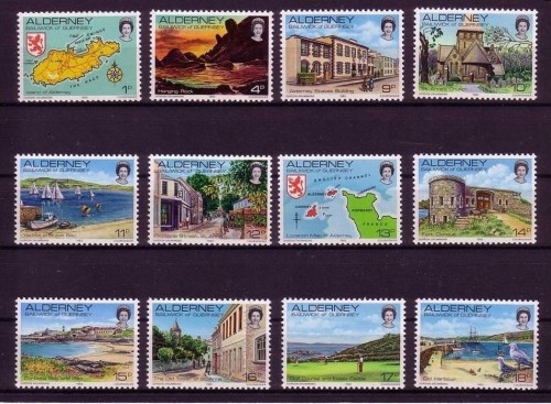 ALDERNEY MI-NR. 1-12 POSTFRISCH(MINT) ANSICHTEN VON ALDERNEY SCHIFFE LEUCHTTURM WAPPEN KIRCHE GOLF TURM