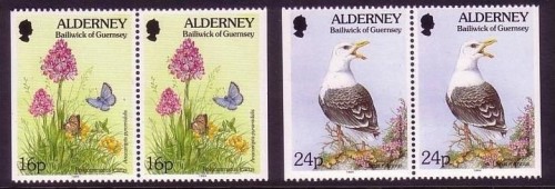 ALDERNEY MI-NR. 75 und 77 POSTFRISCH(MINT) Pärchen FLORA und FAUNA HAUHECHEL BLÄULING MANTELMÖWE