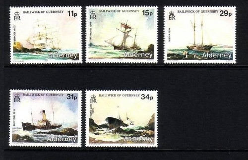 ALDERNEY 10 x MI-NR. 32-36 POSTFRISCH SCHIFFE - SCHIFFWRACKS 1987