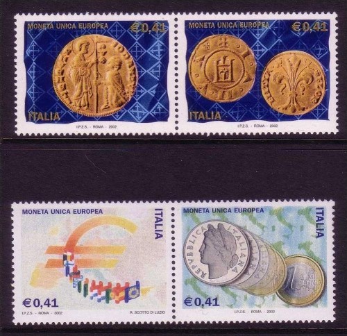 ITALIEN MI-NR. 2800-2803 POSTFRISCH(MINT) MITLÄUFER 2002 EINFÜHRUNG DER EURO MÜNZEN UND BANKNOTEN