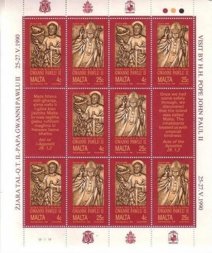 MALTA MI-NR. 841-842 POSTFRISCH(MINT) KLEINBOGEN PAPST JOHANNES PAUL II. 1990