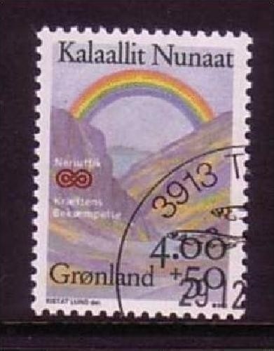 GRÖNLAND MI-NR. 228 GESTEMPELT(USED) KAMPF GEGEN DEN KREBS 1992 LANDSCHAFT MIT REGENBOGEN