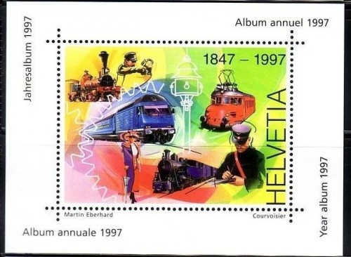 SCHWEIZ VIGNETTE AUS JAHRESALBUM 1997 - 150 JAHRE SCHWEIZER BAHNEN