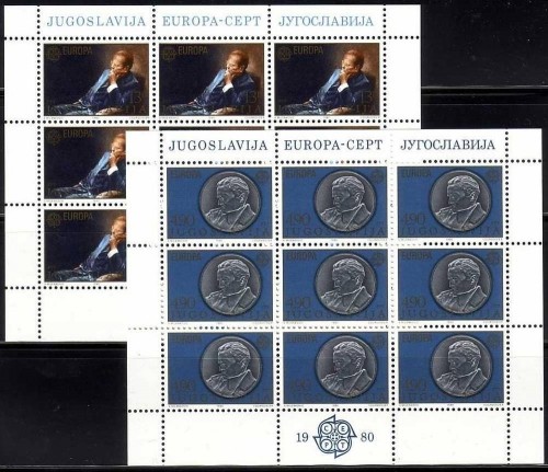 JUGOSLAWIEN MI-NR. 1828-1829 POSTFRISCH(MINT) KLEINBOGENSATZ EUROPA 1980 TITO GEMÄLDE MÜNZE