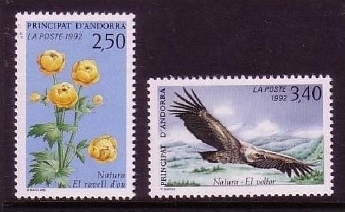 ANDORRA FRANZÖSISCH MI-NR. 441-442 POSTFRISCH(MINT) NATURSCHUTZ 1992 TROLLBLUME GÄNSEGEIER