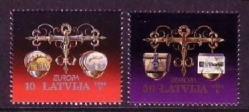 LETTLAND MI-NR. 376-377 POSTFRISCH(MINT) EUROPA 1994 MÜNZEN KREDITKARTE ENTDECKUNGEN und ERFINDUNGEN