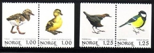 NORWEGEN MI-NR. 811-814 POSTFRISCH(MINT) VÖGEL KÜKEN AUSTERNFISCHER STOCKENTE WASSERAMSEL KOHLMEISE