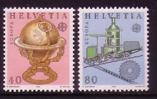 SCHWEIZ MI-NR. 1249-1250 POSTFRISCH(MINT) EUROPA 1983 GROSSE WERKE GLOBUS ZAHNRADBAHN