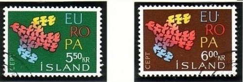 ISLAND MI-NR. 354-355 GESTEMPELT(USED) EUROPA 1961 TAUBE