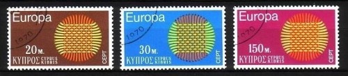 ZYPERN MI-NR. 332-334 GESTEMPELT(USED) EUROPA 1970 SONNENSYMBOL