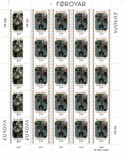 FÄRÖER MI-NR. 338-339 POSTFRISCH(MINT) KLEINBOGENSATZ EUROPA 1998 FESTE und FEIERTAGE