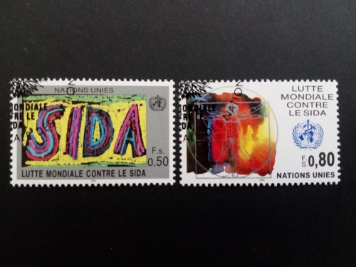 UNO GENF MI-NR. 184-185 GESTEMPELT(USED) WELTWEITE AIDS BEKÄMPFUNG 1990