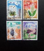 FÄRÖER MI-NR. 211-214 GESTEMPELT(USED) PFLANZEN UND TIERE REGENWURM KÄFER AMPFER