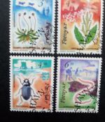 FÄRÖER MI-NR. 211-214 GESTEMPELT(USED) PFLANZEN UND TIERE REGENWURM KÄFER AMPFER