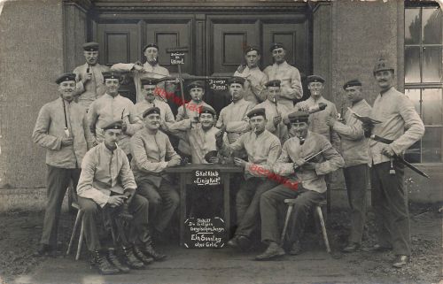 Fotokarte 1.WK deutsche Soldaten Pickelhaube 24 beim Karten spielen Skatklub