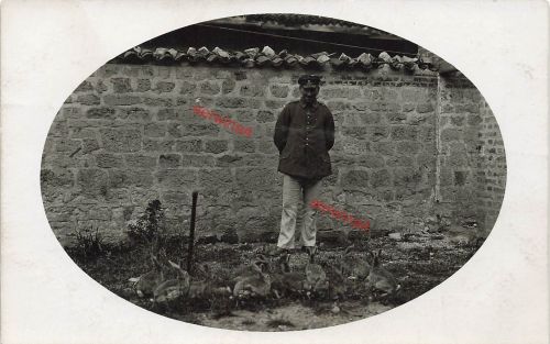 Fotokarte 1.WK deutscher Soldat bewacht Hasen