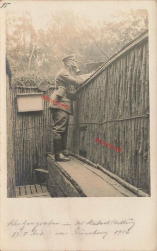 Fotokarte 1.WK deutsche Soldaten Gasmaske Schützengraben Dünaburg Ostfront