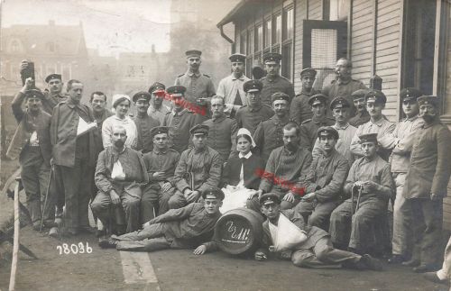 Fotokarte 1.WK verletzte Soldaten Krankenschwester Krankenhaus Duisburg Beeck