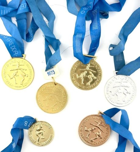 DDR FDJ JP 6 Medaillen Kreis Kinder und Jugend Spartakiade Gold, Silber, Bronze