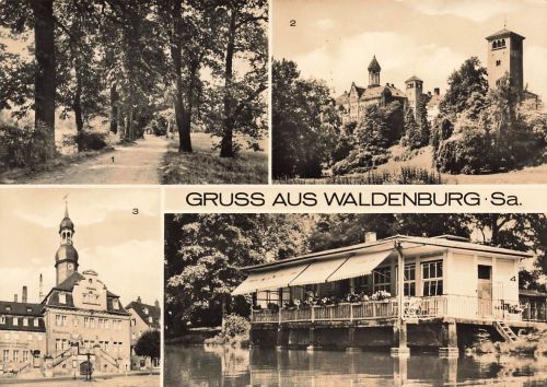 AK DDR Waldenburg Eichenallee Schloss Rathaus Park Sachsen 1975 Postkarte