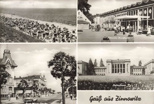 AK DDR Zinnowitz Mehrbild Strand Kulturhaus Mecklenburg-Vorpommern gelaufen