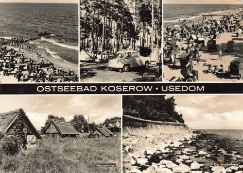 AK DDR Ostseebad Koserow Usedom Zeltplatz Strand Mecklenburg-Vorpommern gelaufen