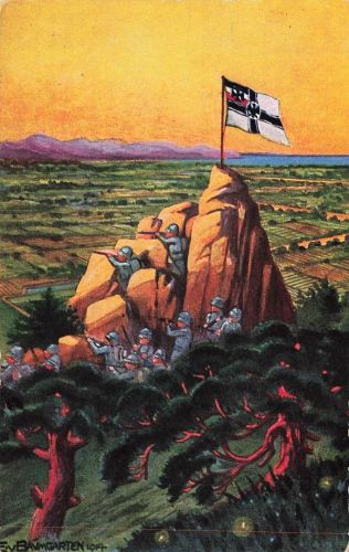 1.WK Beobachtungsposten vor Tsingtau Schutztruppe Flagge 1915 Patriotika